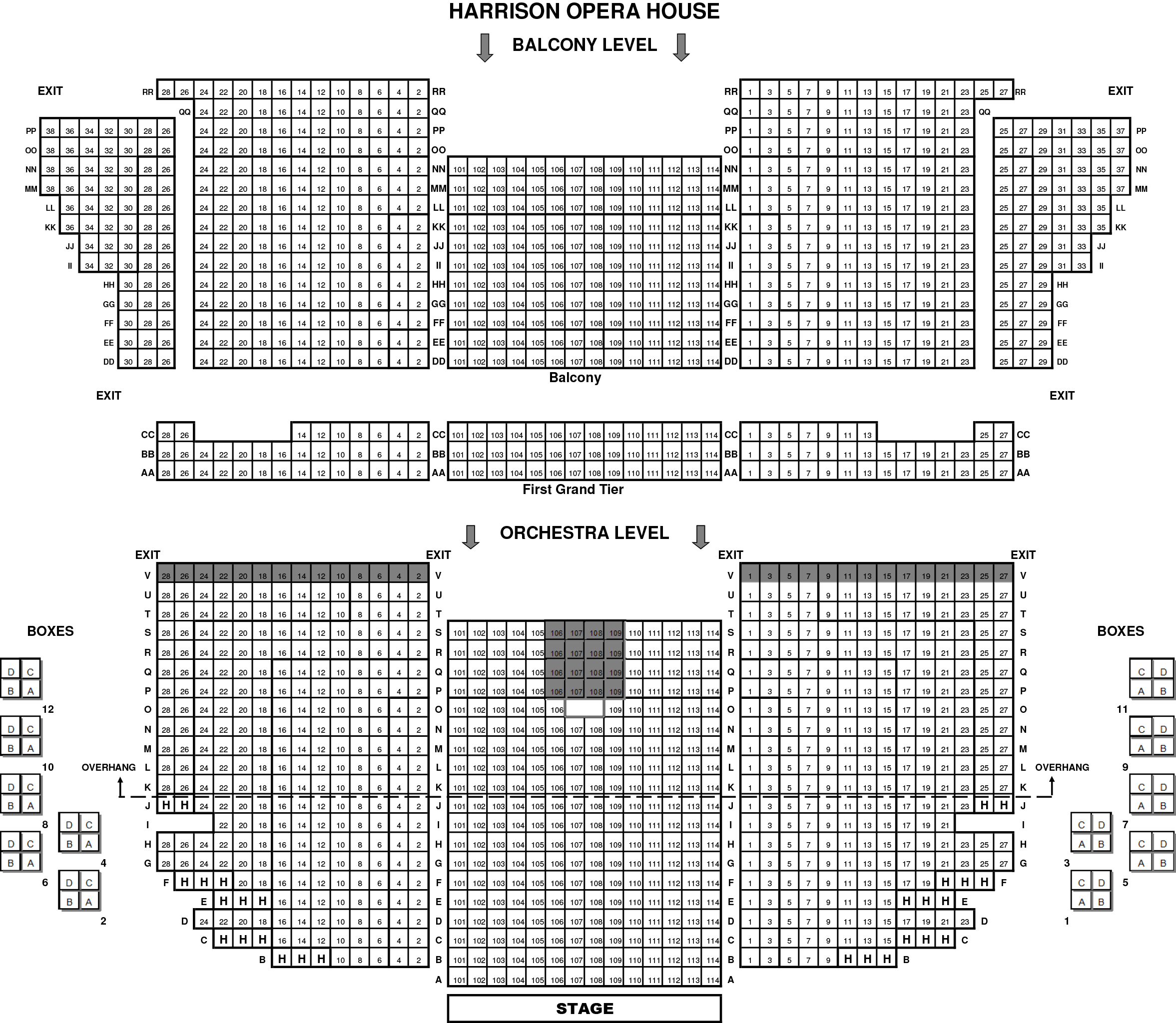 Harrison Opera House - Seating Chart